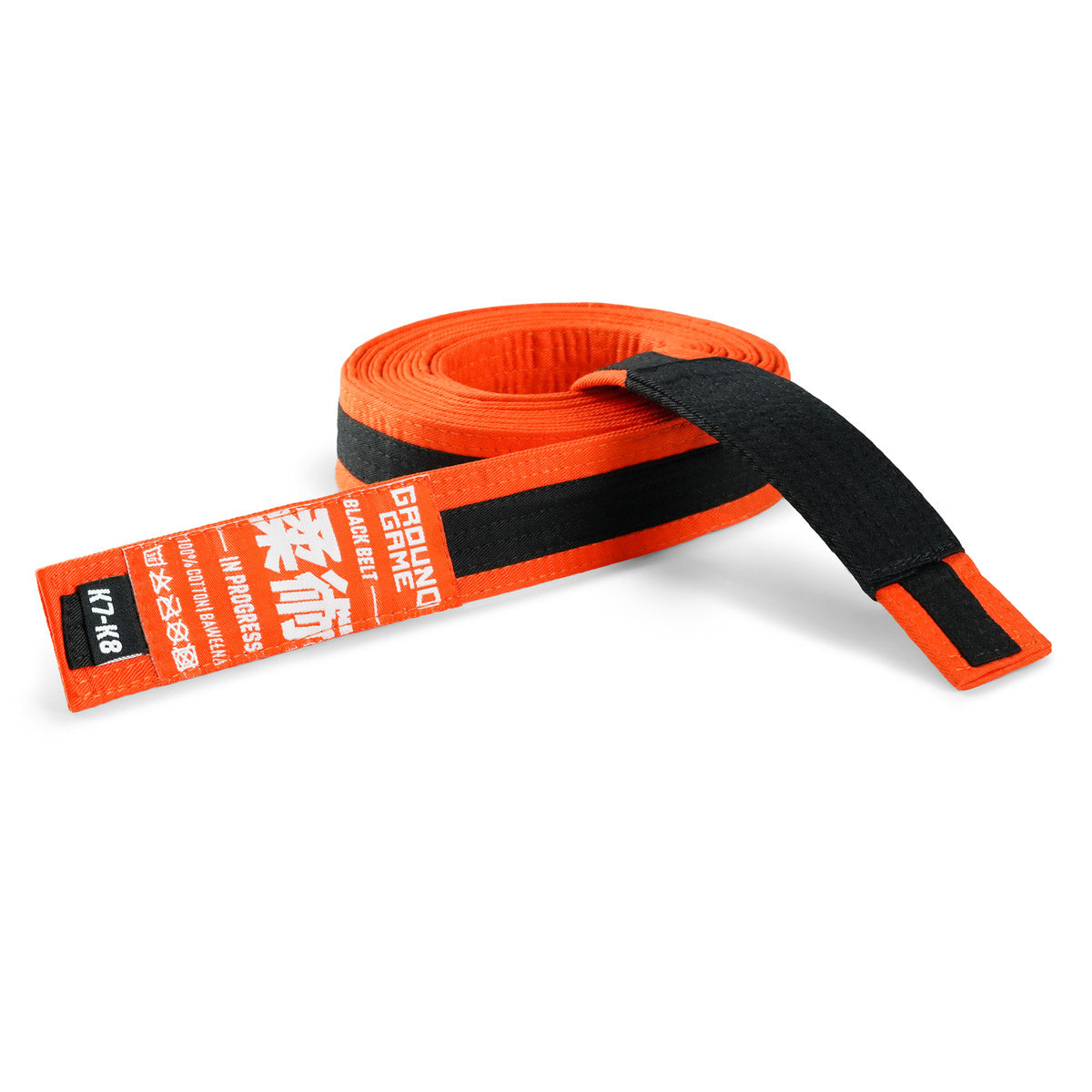 Centură de BJJ pentru copii (portocalie cu bară neagră)