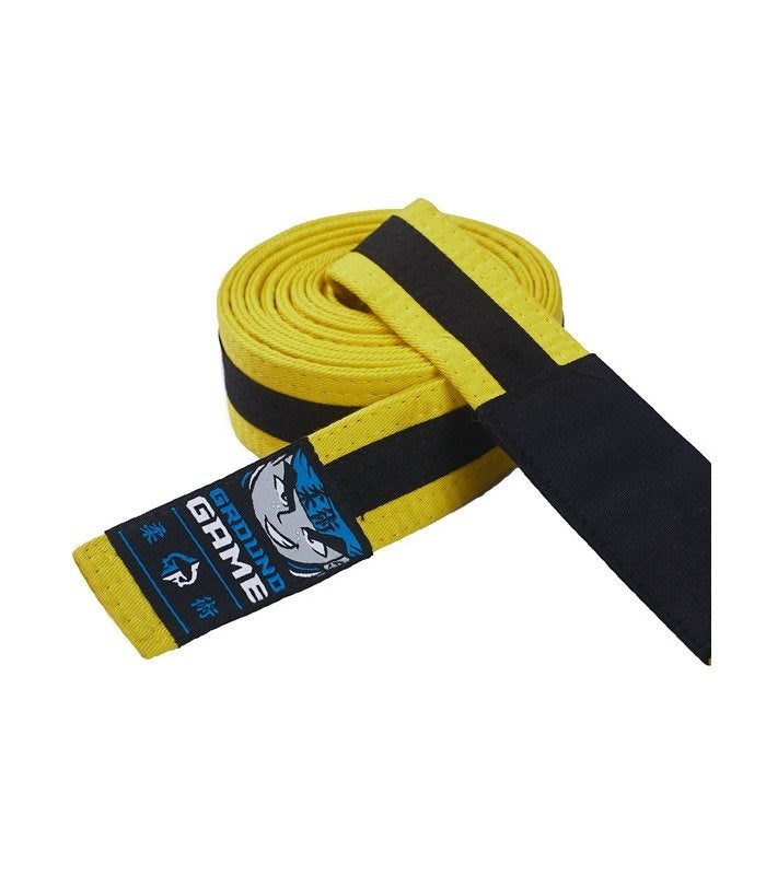 Centură BJJ pentru copii (galbenă cu bară neagră)