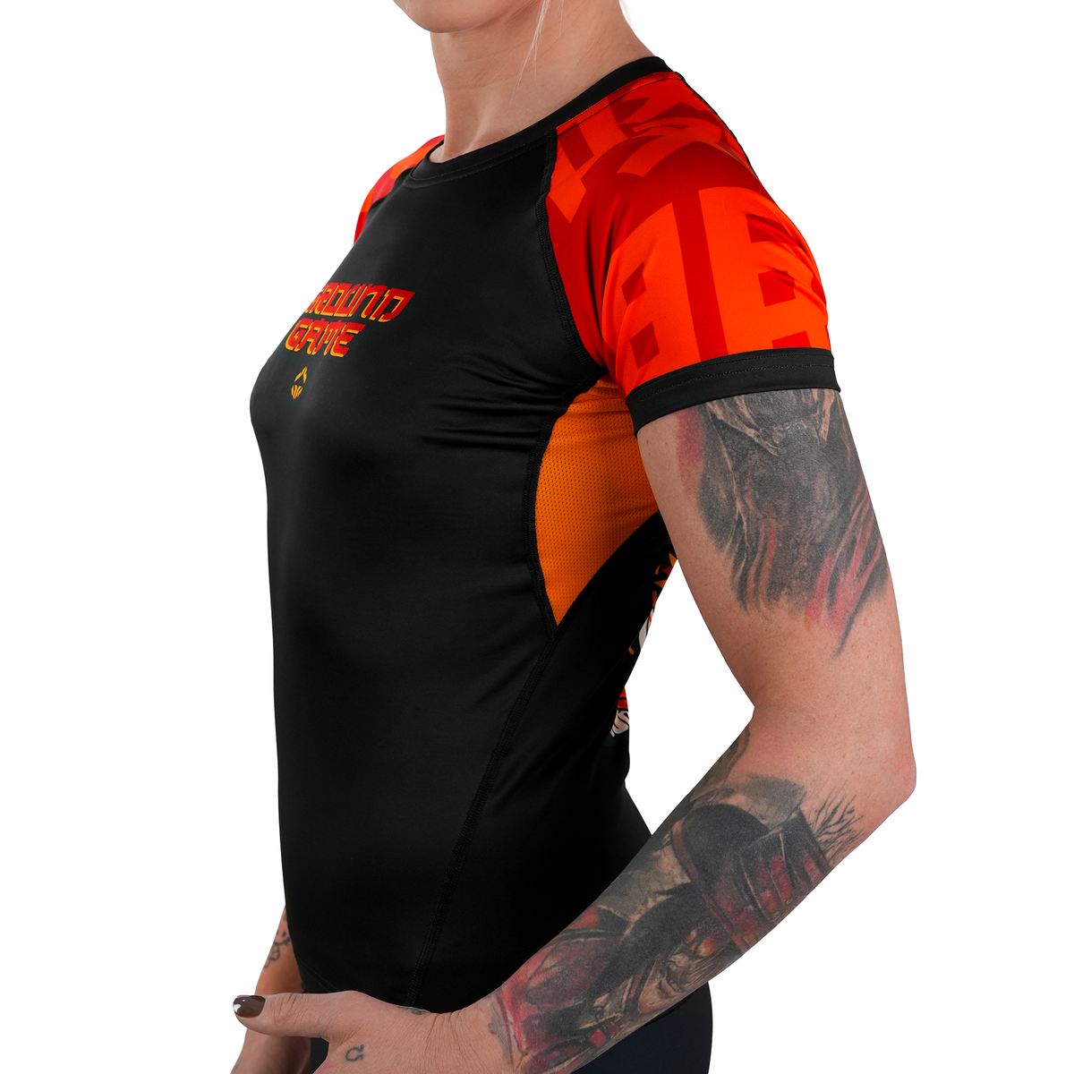 Rashguard pentru femei Ramen Cat cu mânecă scurtă