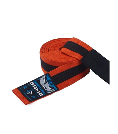 Centură de BJJ pentru copii (portocalie cu bară neagră)