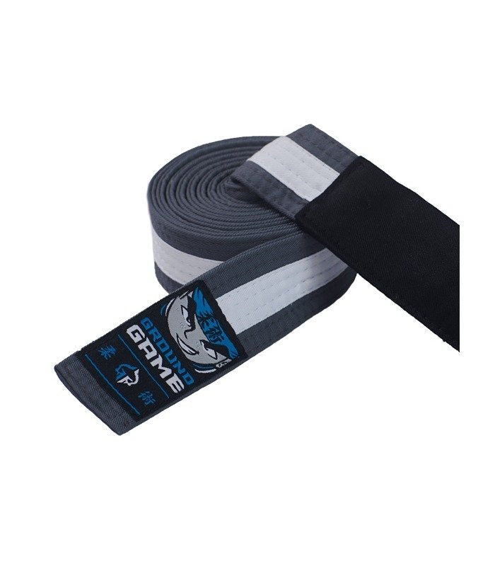 Centură BJJ pentru copii (gri cu bară albă)