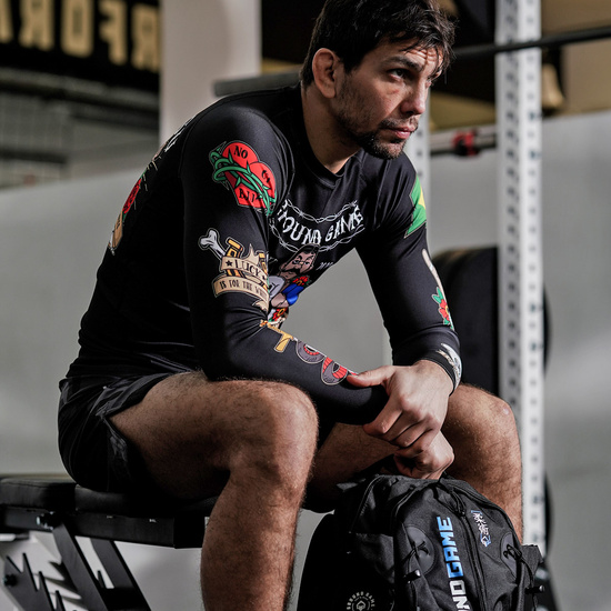 Rashguard pentru bărbați cu mâneci lungi Oldschool Ground Game negru