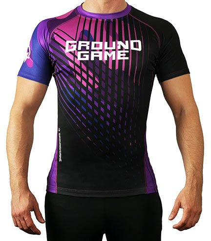 Rashguard pentru bărbați cu mâneci scurte IBJJF Ground Game purpuriu