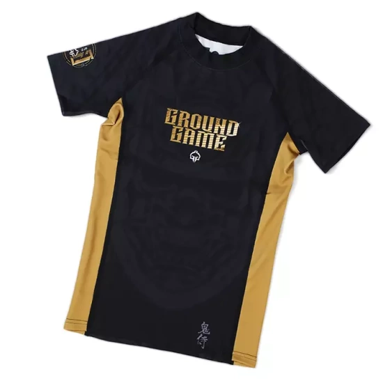 Rashguard pentru copii cu mâneci scurte Oni Samurai Ground Game negru