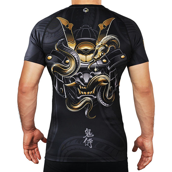 Rashguard pentru bărbați cu mâneci scurte Oni Samurai Ground Game negru