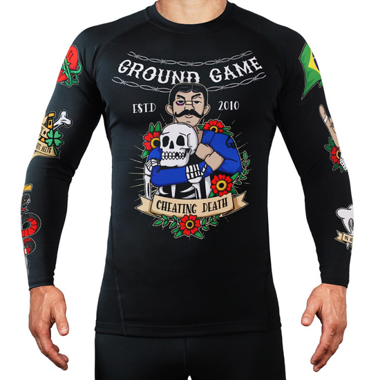 Rashguard pentru bărbați cu mâneci lungi Oldschool Ground Game negru