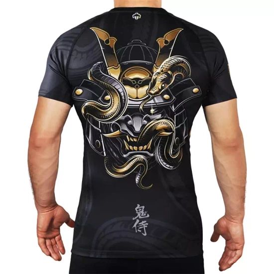 Rashguard pentru bărbați cu mâneci scurte Oni Samurai Ground Game negru