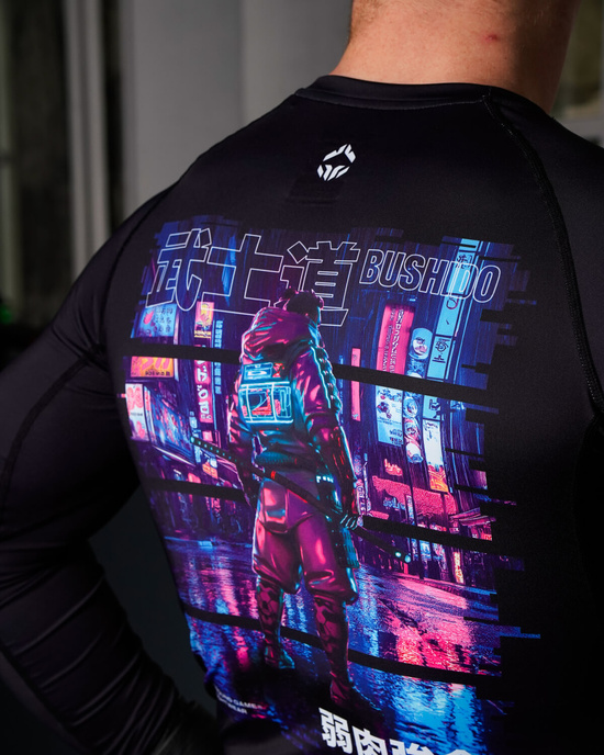 Rashguard pentru bărbați cu mâneci longi Cyber Samurai Ground Game