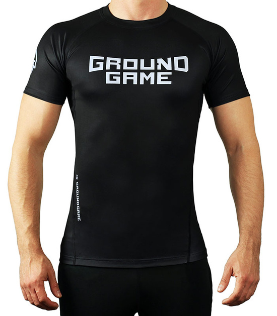 Rashguard pentru bărbați cu mâneci scurte IBJJF Ground Game negru