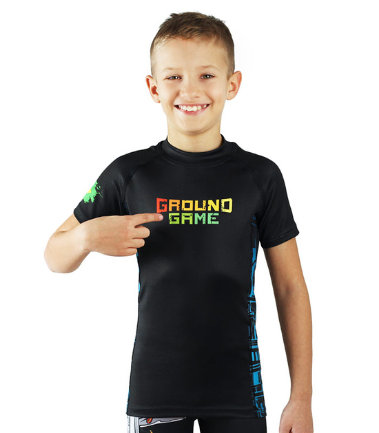 Rashguard pentru copii cu mâneci scurte Brasil Kids Ground Game negru