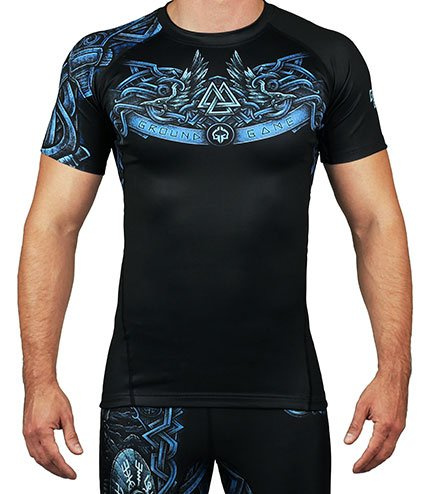 Rashguard pentru bărbați cu mâneci scurte Viking Ground Game negru