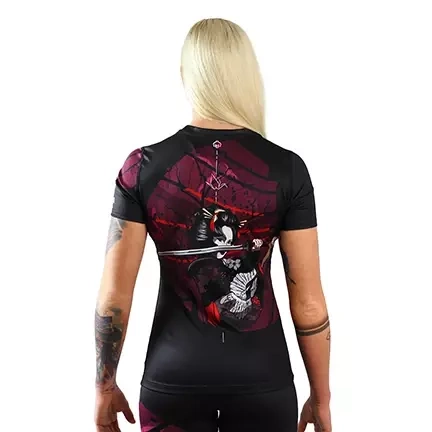 Rashguard pentru femei cu mâneci scurte Tsuru Warior Ground Game negru