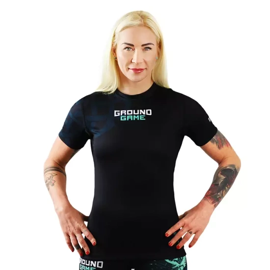 Rashguard pentru femei cu mâneci scurte Valkyria Ground Game negru