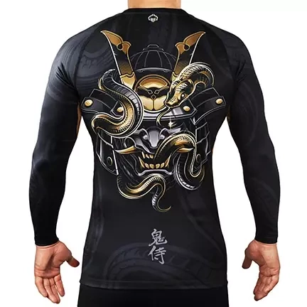 Rashguard pentru bărbați cu mâneci lungi Oni Samurai Ground Game negru
