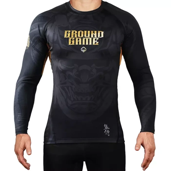 Rashguard pentru bărbați cu mâneci lungi Oni Samurai Ground Game negru