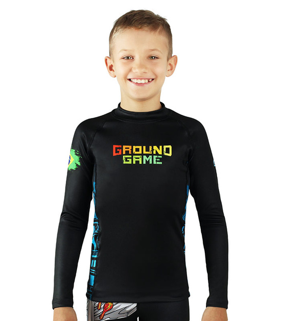 Rashguard pentru copii cu mâneci lungi Brasil Kids Ground Game negru