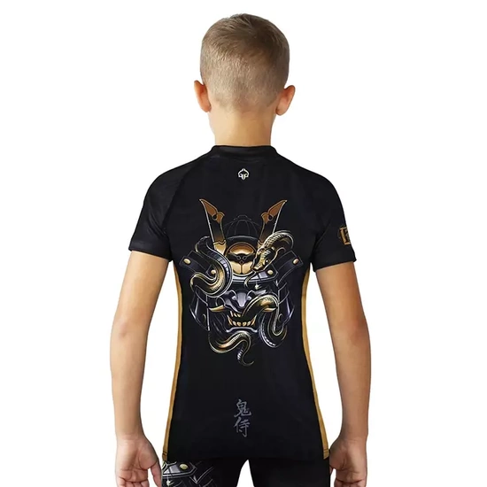 Rashguard pentru copii cu mâneci scurte Oni Samurai Ground Game negru