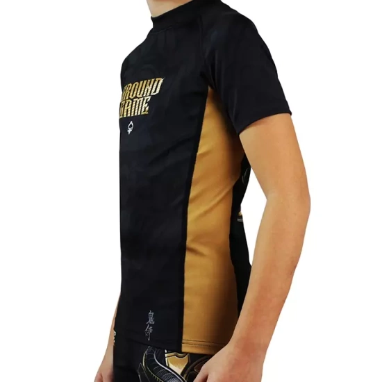 Rashguard pentru copii cu mâneci scurte Oni Samurai Ground Game negru