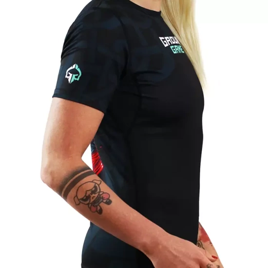 Rashguard pentru femei cu mâneci scurte Valkyria Ground Game negru