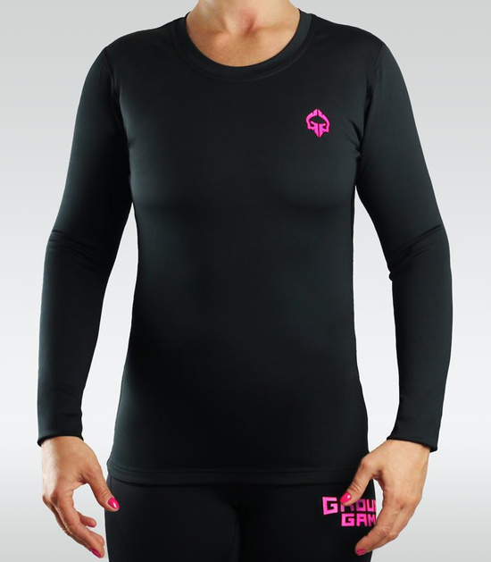 Rashguard pentru femei cu mâneci lungi Athletic Pink Ground Game negru