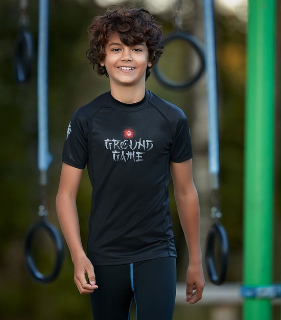 Rashguard pentru copii cu mâneci scurte Samurai 2.0 Kids Ground Game negru