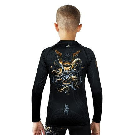 Rashguard pentru copii cu mâneci lungi Oni Samurai Ground Game negru