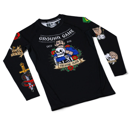 Rashguard pentru bărbați cu mâneci lungi Oldschool Ground Game negru