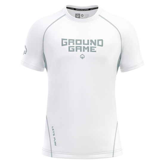 Rashguard pentru bărbați cu mâneci scurte Athletic Platinum Ground Game Alb