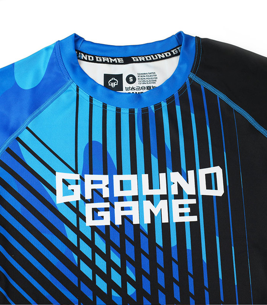 Rashguard pentru bărbați cu mâneci scurte IBJJF Ground Game albastru