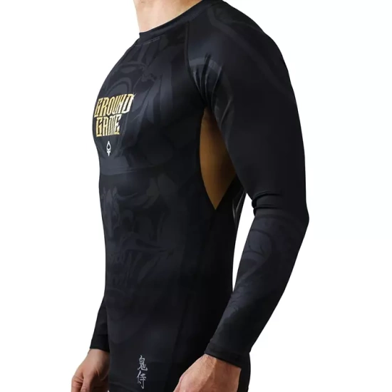 Rashguard pentru bărbați cu mâneci lungi Oni Samurai Ground Game negru