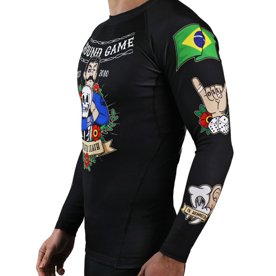 Rashguard pentru bărbați cu mâneci lungi Oldschool Ground Game negru