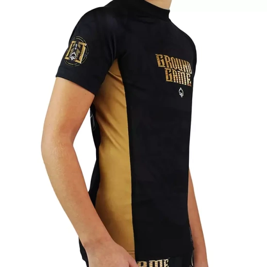 Rashguard pentru copii cu mâneci scurte Oni Samurai Ground Game negru