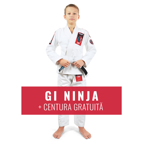 Kimono / GI BJJ pentru copii Ninja Ground Game  alb + centura GRATUITĂ