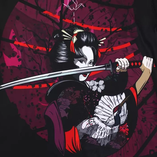 Rashguard pentru femei cu mâneci scurte Tsuru Warior Ground Game negru