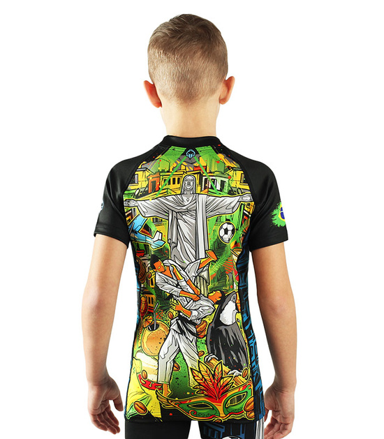 Rashguard pentru copii cu mâneci scurte Brasil Kids Ground Game negru