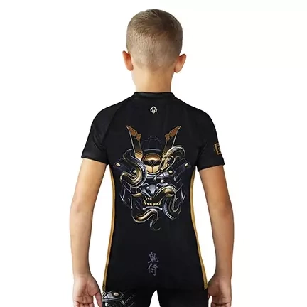 Rashguard pentru copii cu mâneci scurte Oni Samurai Ground Game negru