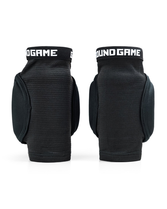 Genunchiere flexibile, confecționate pentru Muay Thai Logo Ground Game negru