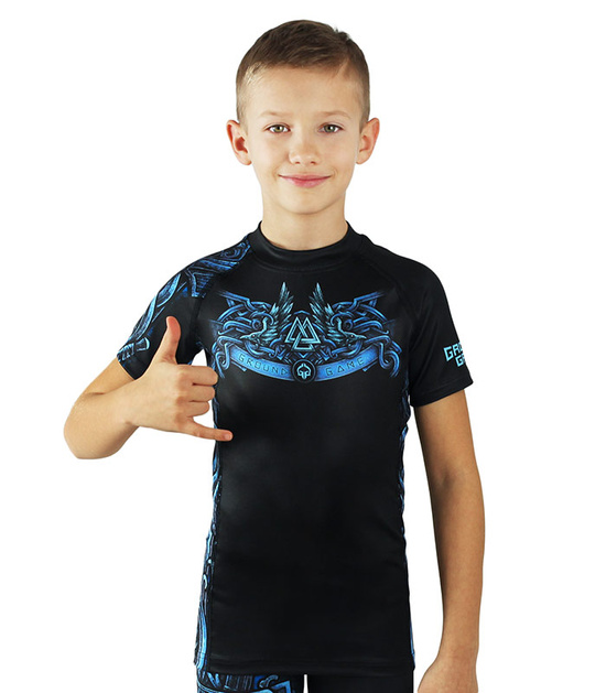Rashguard pentru copii cu mâneci scurte Viking Kids Ground Game negru