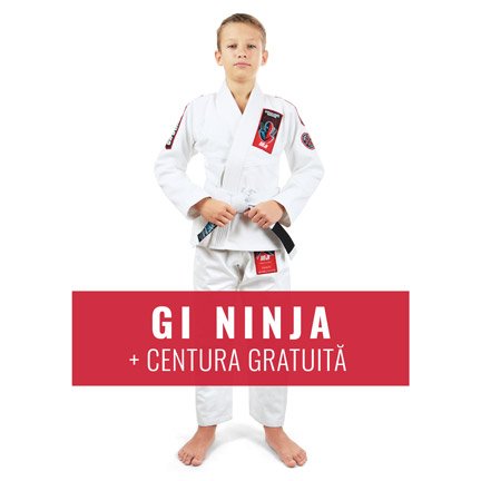 Kimono / GI BJJ pentru copii Ninja Ground Game  alb + centura GRATUITĂ