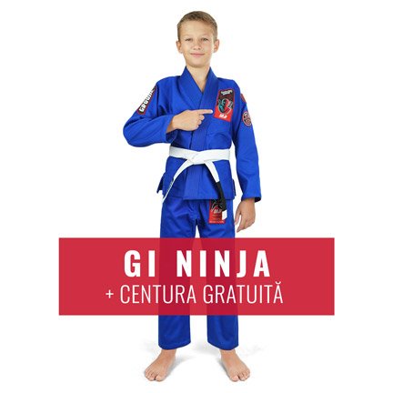 Kimono / GI BJJ pentru copii Ninja Ground Game albastru + centura GRATUITĂ