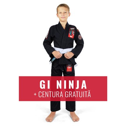 Kimono / GI BJJ pentru copii Ninja Ground Game negru + centura GRATUITĂ