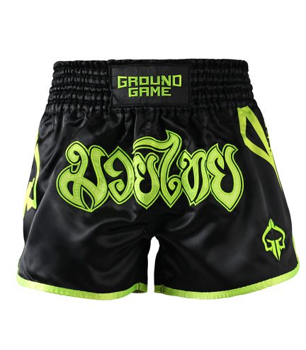 Pantaloni scurți Muay Thai Neon Ground Game negru / verde