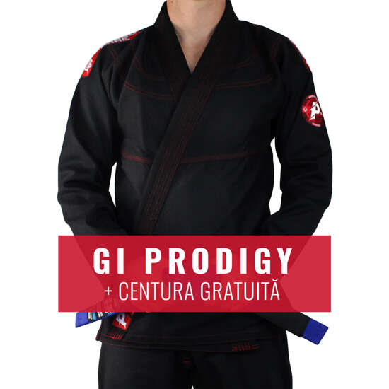 Kimono BJJ pentru adolescenți Prodigy Ground Game negru + CENTURĂ GRATUITĂ