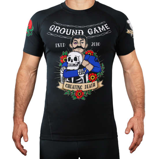 Rashguard pentru bărbați cu mâneci scurte Oldschool Ground Game negru