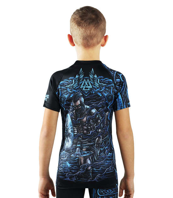 Rashguard pentru copii cu mâneci scurte Viking Kids Ground Game negru